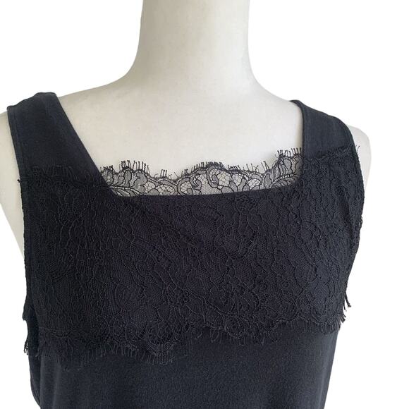 J Jill Womens Medium Black Sleeveless Knit Tank Top Lace Minimalist Cotton Blend - Picture 2 of 7